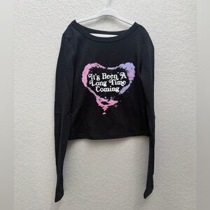 Taylor Swift Eras Tour Lover Long Sleeve Crop Top Black Heart XS